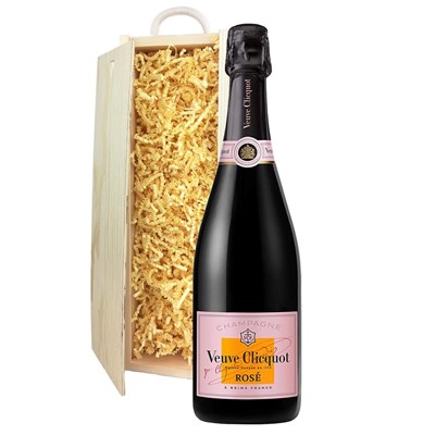 Veuve Clicquot Rose Label 75cl In Wooden Sliding Lid Gift Box
